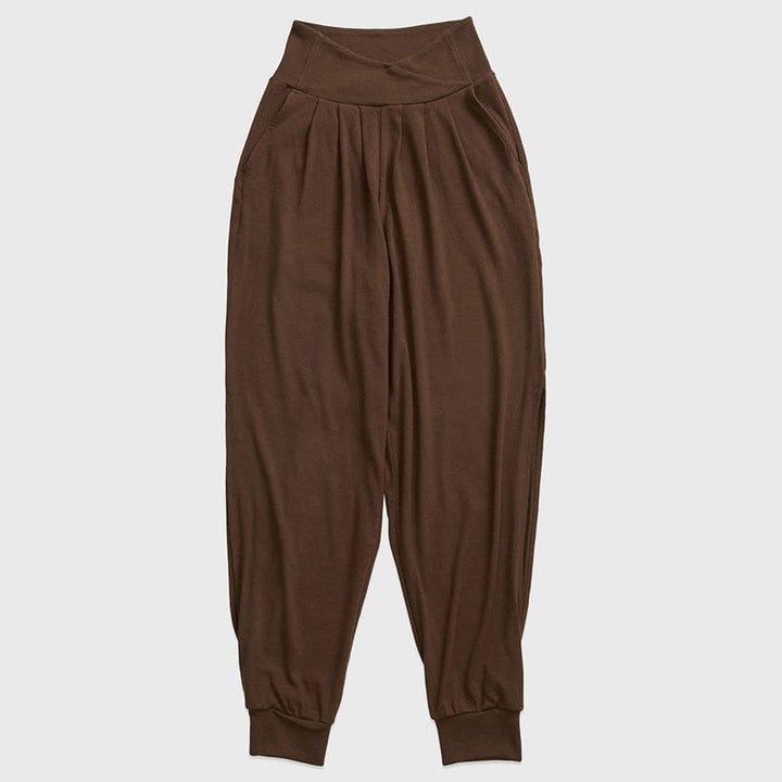 Pantaloni casual da donna in spandex con tasche, con orlo a fessura e filettature semplici Buddha Stones - Marrone sella - US6, UK/AU10, EU38 (XL) - image 11