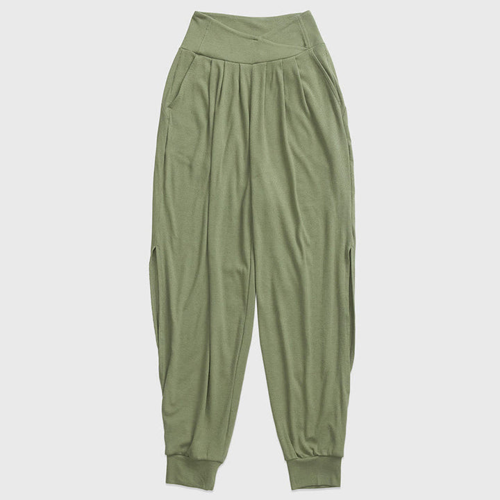 Pantaloni casual da donna in spandex con tasche, con orlo a fessura e filettature semplici Buddha Stones - Verdemare medio - US6, UK/AU10, EU38 (XL) - image 12