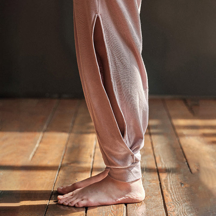 Pantaloni casual da donna in spandex con tasche, con orlo a fessura e filettature semplici Buddha Stones - image 6