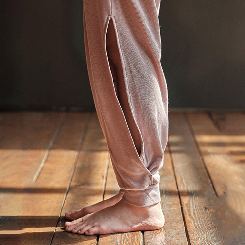 Pantaloni casual da donna in spandex con tasche, con orlo a fessura e filettature semplici Buddha Stones - image 6