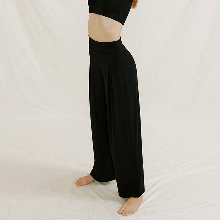 Pantaloni larghi da donna Leica, casual, tinta unita, a vita alta, modello Buddha Stones