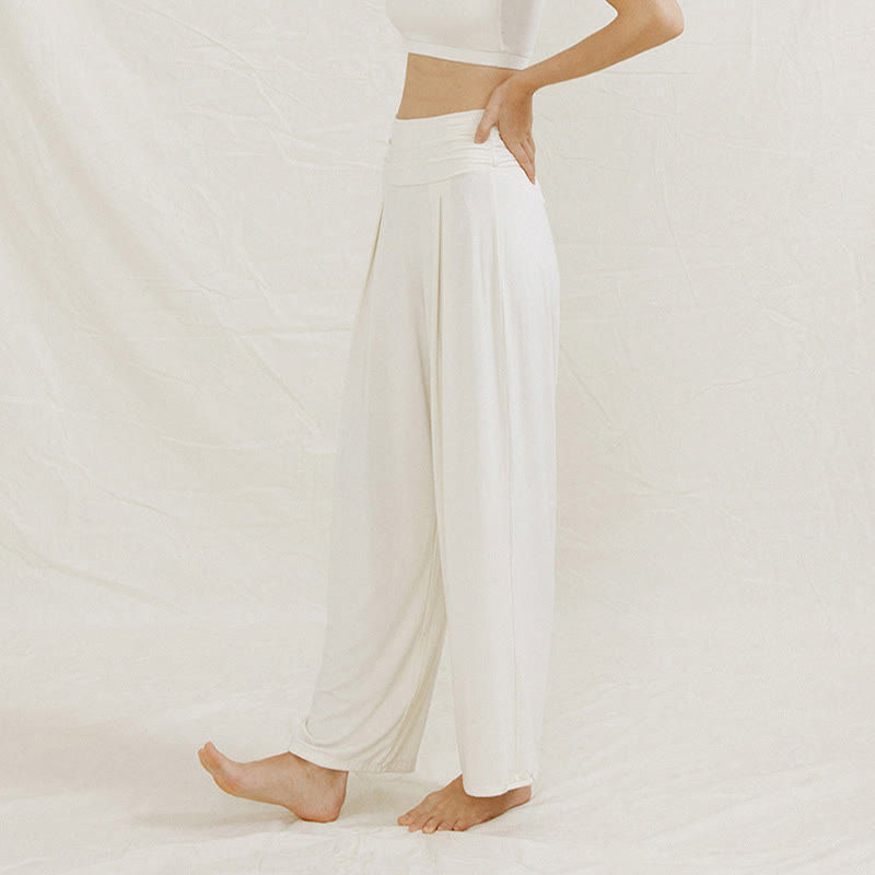 Pantaloni larghi da donna Leica, casual, tinta unita, a vita alta, modello Buddha Stones