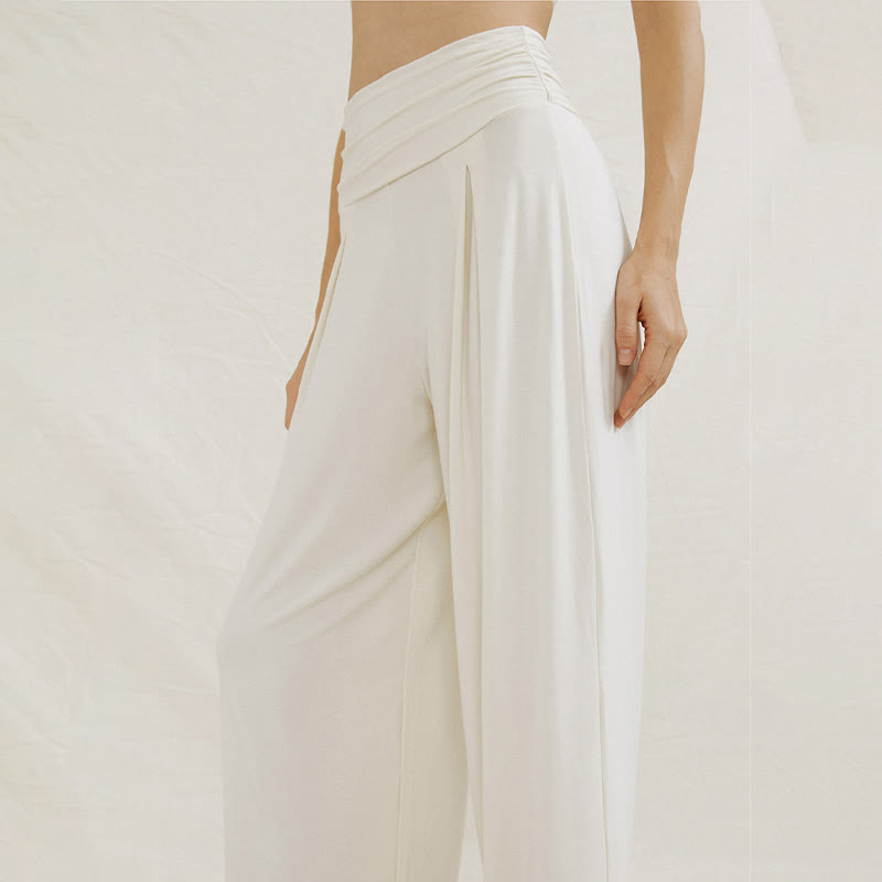 Pantaloni larghi da donna Leica, casual, tinta unita, a vita alta, modello Buddha Stones