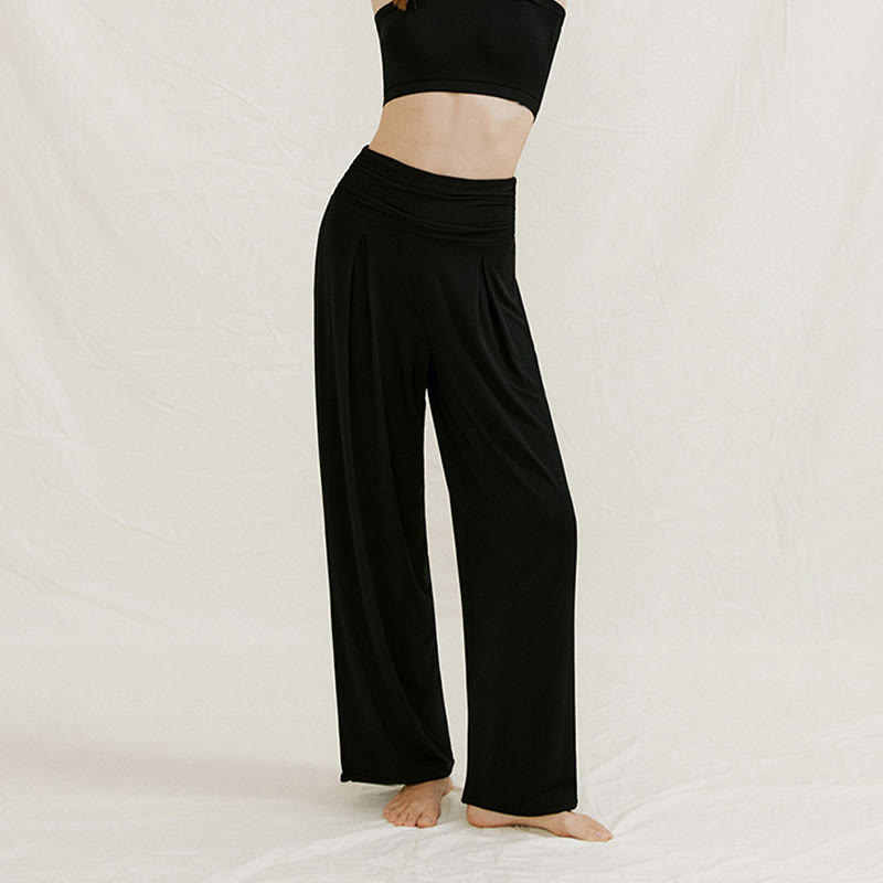 Pantaloni larghi da donna Leica, casual, tinta unita, a vita alta, modello Buddha Stones