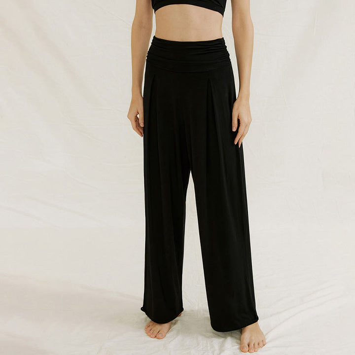 Pantaloni larghi da donna Leica, casual, tinta unita, a vita alta, modello Buddha Stones