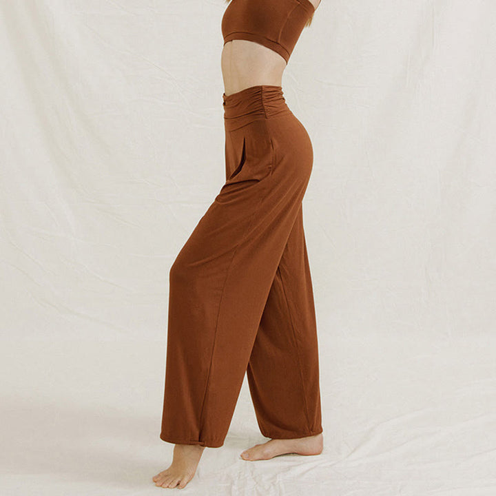 Pantaloni larghi da donna Leica, casual, tinta unita, a vita alta, modello Buddha Stones