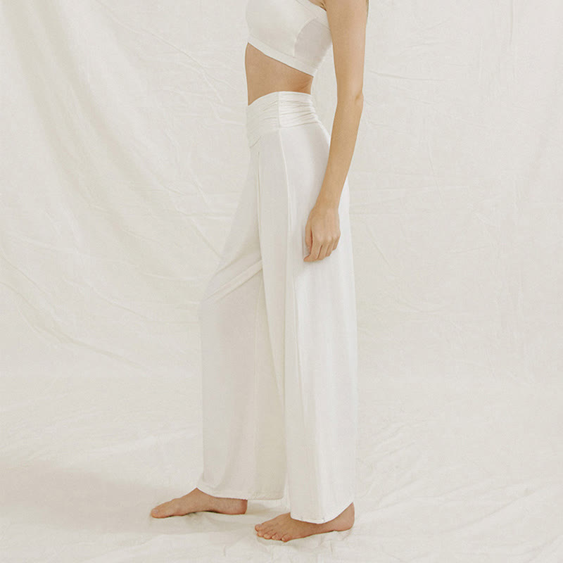 Pantaloni larghi da donna Leica, casual, tinta unita, a vita alta, modello Buddha Stones - image 12