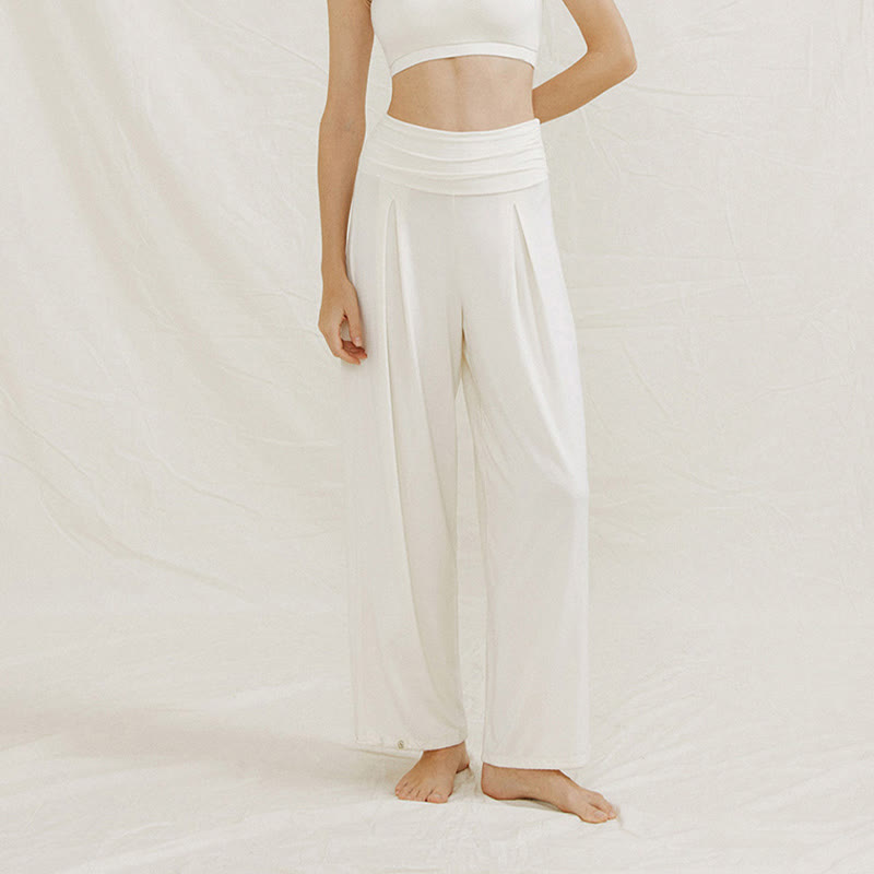 Pantaloni larghi da donna Leica, casual, tinta unita, a vita alta, modello Buddha Stones