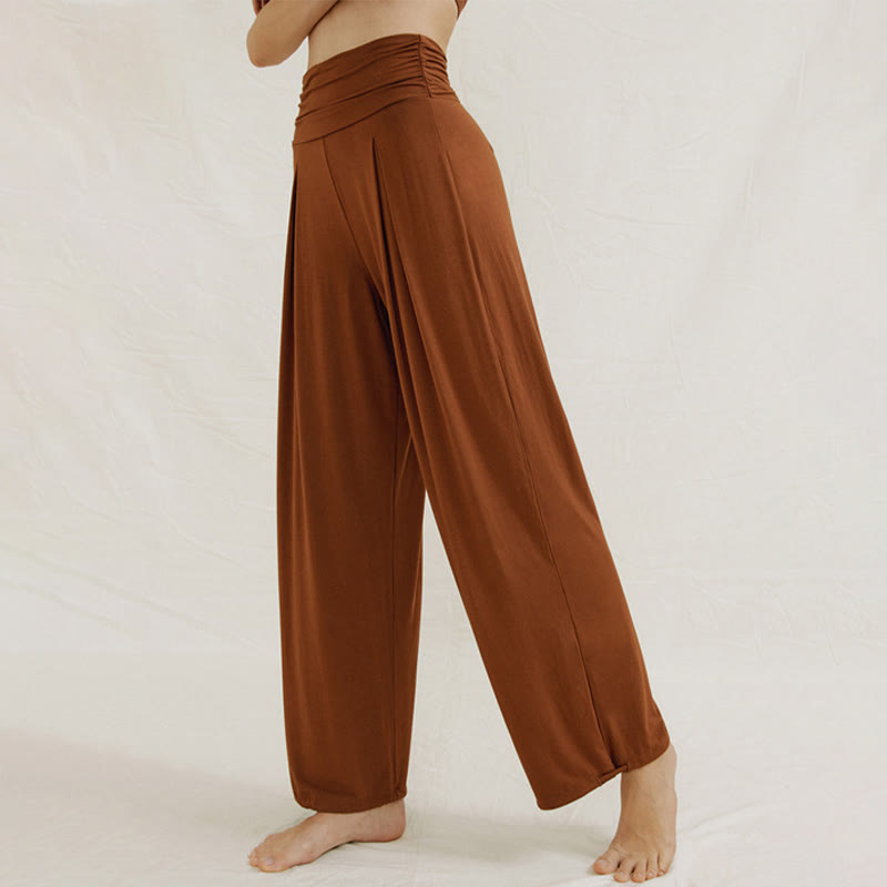 Pantaloni larghi da donna Leica, casual, tinta unita, a vita alta, modello Buddha Stones