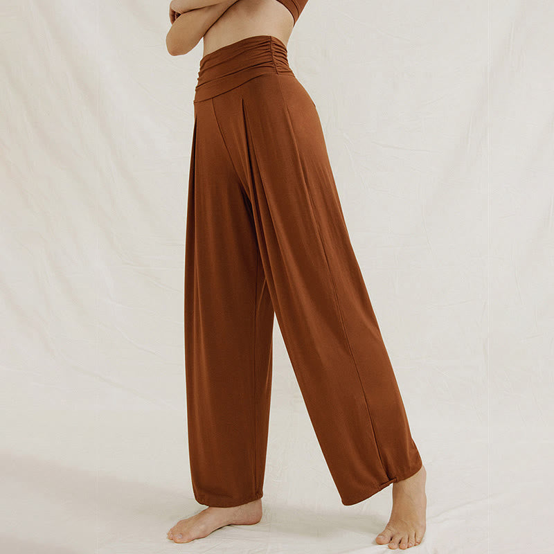 Pantaloni larghi da donna Leica, casual, tinta unita, a vita alta, modello Buddha Stones