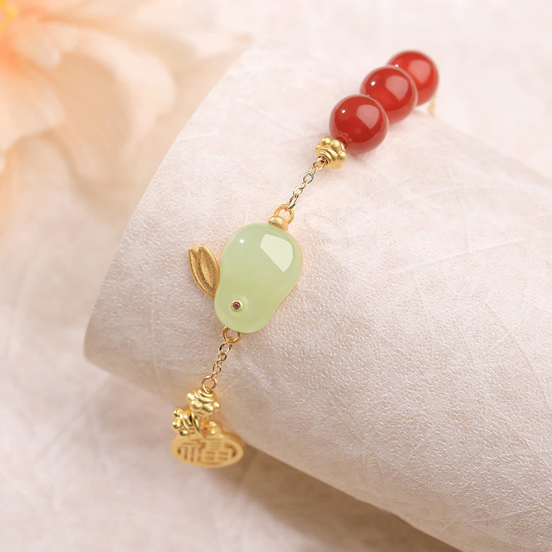 Braccialetto a catena con fibbia portafortuna, carattere Fu, coniglio, giada Hetian , Buddha Stones , agata rossa, perline