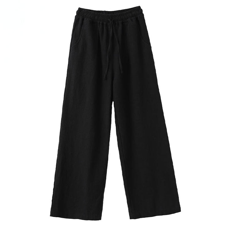 Pantaloni larghi a gamba dritta casual semplici Buddha Stones da donna in cotone ramiè con tasche