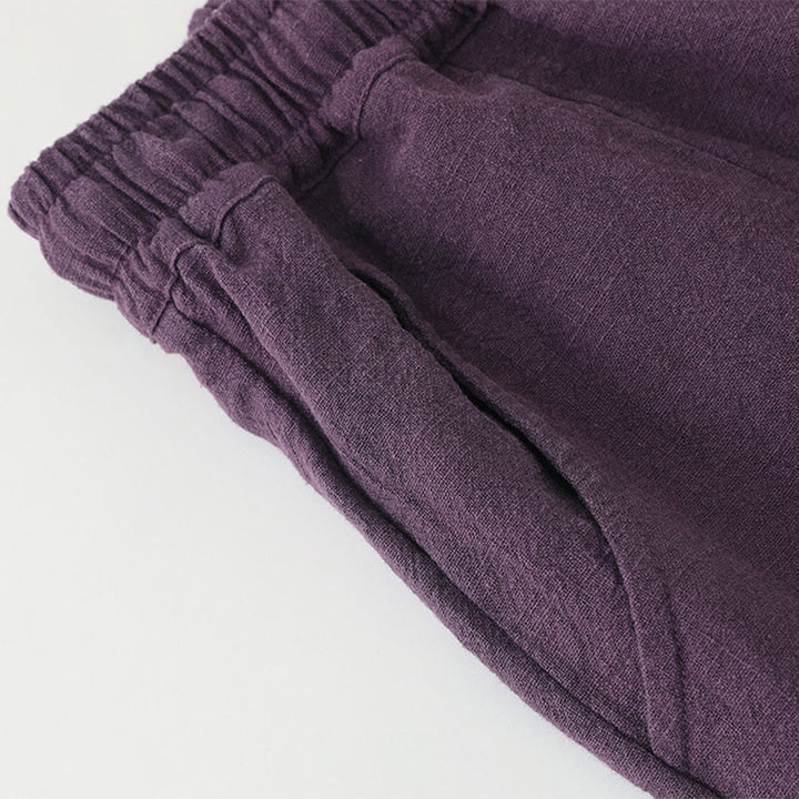 Pantaloni larghi a gamba dritta casual semplici Buddha Stones da donna in cotone ramiè con tasche