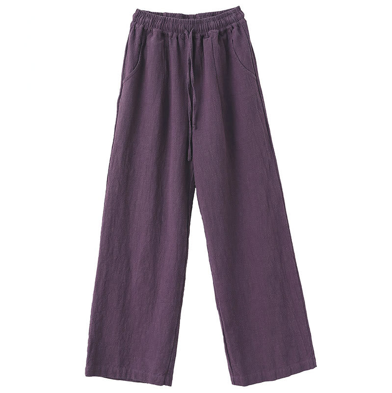 Pantaloni larghi a gamba dritta casual semplici Buddha Stones da donna in cotone ramiè con tasche