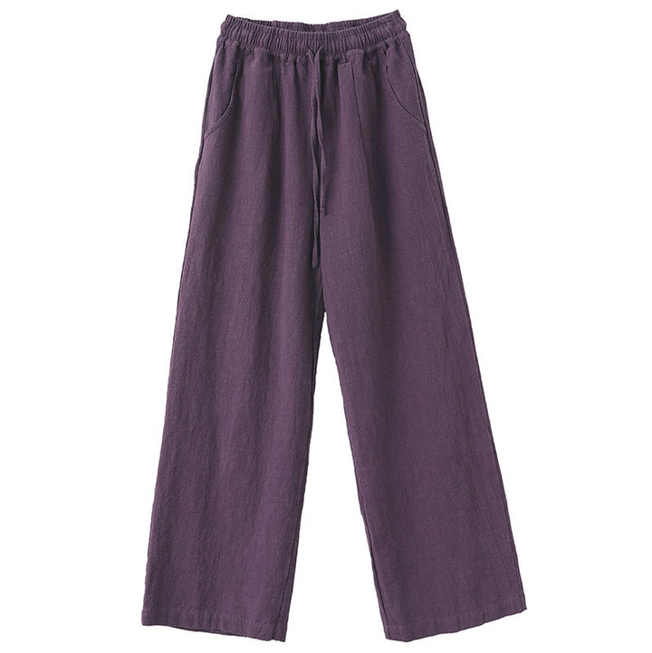 Pantaloni larghi a gamba dritta casual semplici Buddha Stones da donna in cotone ramiè con tasche