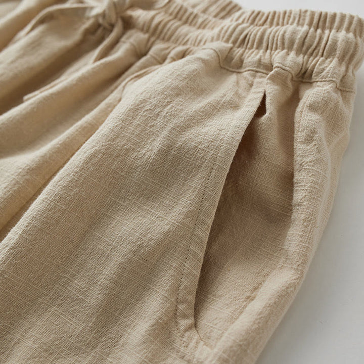 Pantaloni larghi a gamba dritta casual semplici Buddha Stones da donna in cotone ramiè con tasche