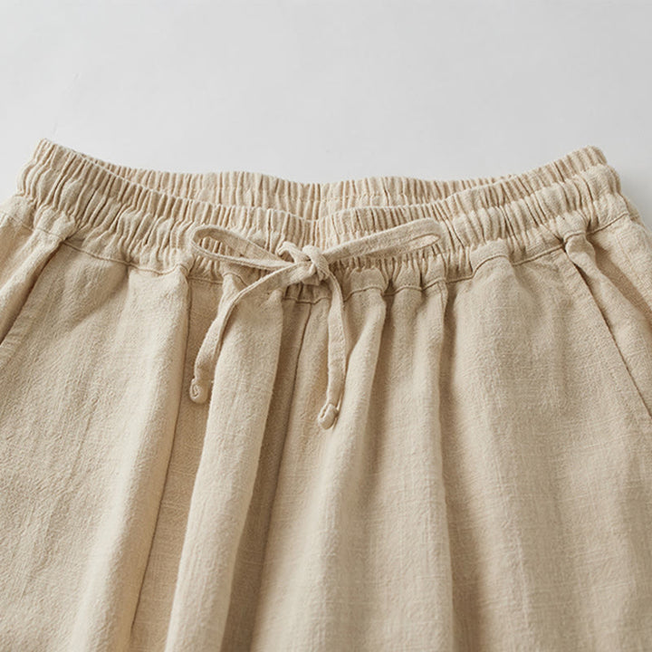 Pantaloni larghi a gamba dritta casual semplici Buddha Stones da donna in cotone ramiè con tasche