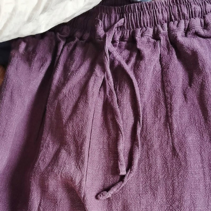 Pantaloni larghi a gamba dritta casual semplici Buddha Stones da donna in cotone ramiè con tasche