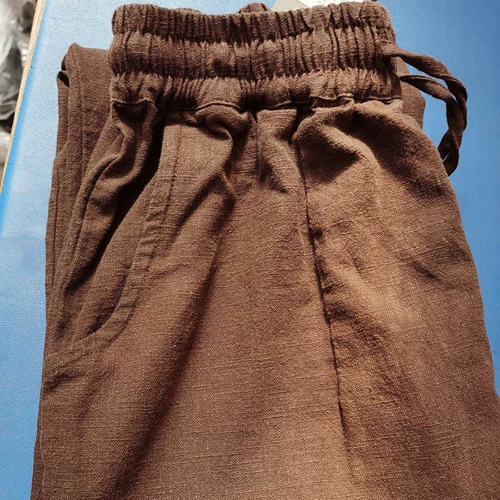 Pantaloni larghi a gamba dritta casual semplici Buddha Stones da donna in cotone ramiè con tasche