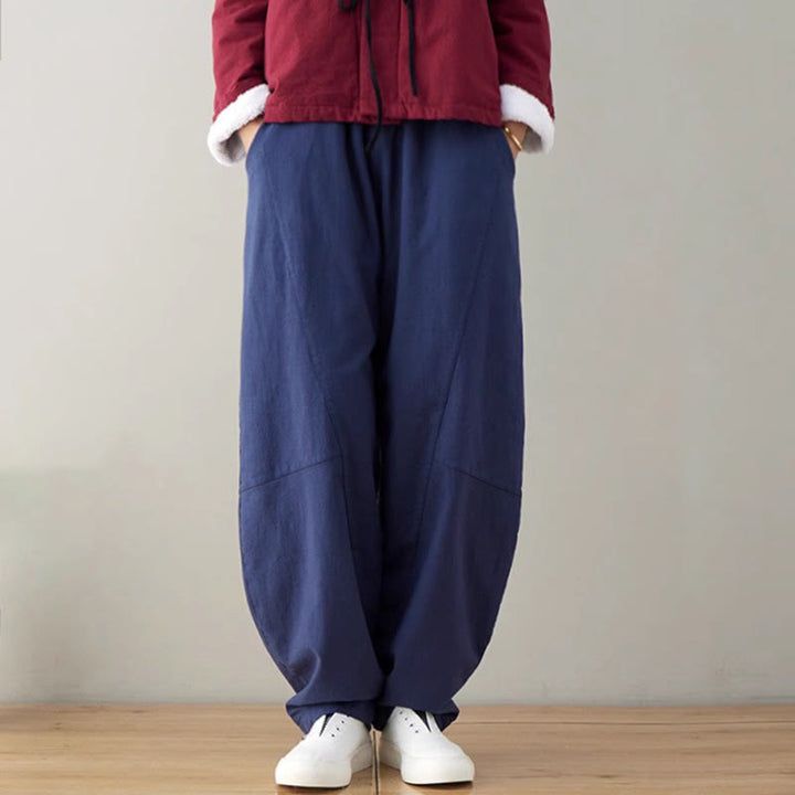 Pantaloni da donna in cotone larghi e semplici, casual, con tasche , Buddha Stones - Blu scuro - US8-10, UK/AU12-14, EU40-42 (XL) - image 0