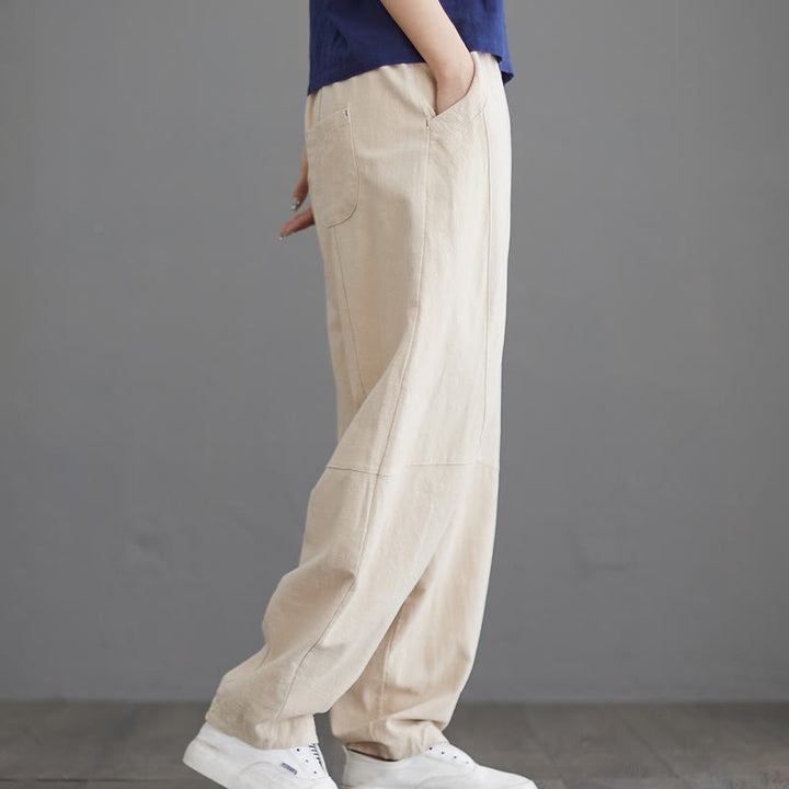Pantaloni da donna in cotone larghi e semplici, casual, con tasche , Buddha Stones