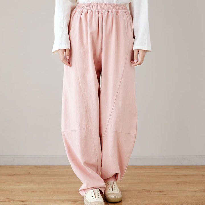 Pantaloni da donna in cotone larghi e semplici, casual, con tasche , Buddha Stones