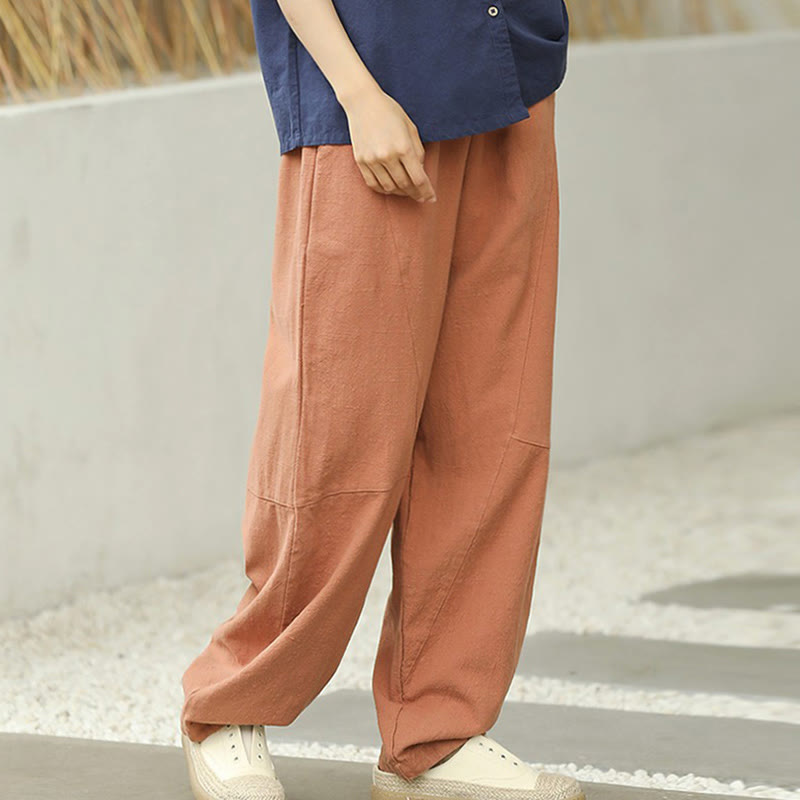 Pantaloni da donna in cotone larghi e semplici, casual, con tasche , Buddha Stones