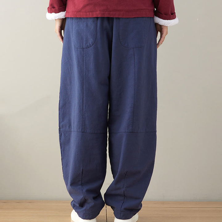 Pantaloni da donna in cotone larghi e semplici, casual, con tasche , Buddha Stones - image 1