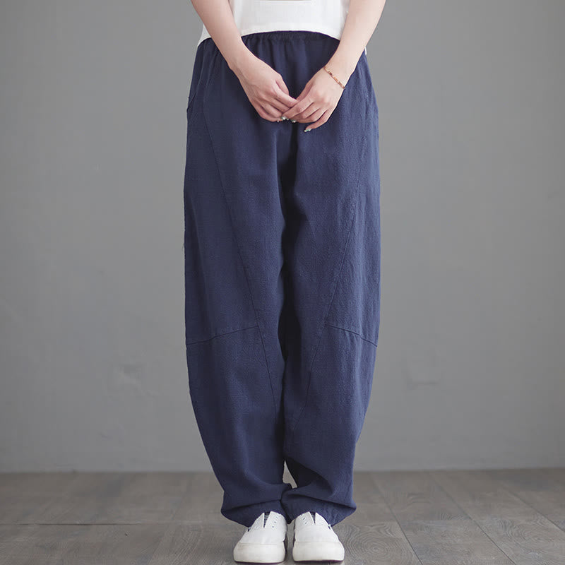 Pantaloni da donna in cotone larghi e semplici, casual, con tasche , Buddha Stones