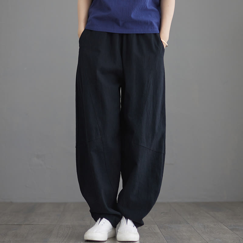 Pantaloni da donna in cotone larghi e semplici, casual, con tasche , Buddha Stones