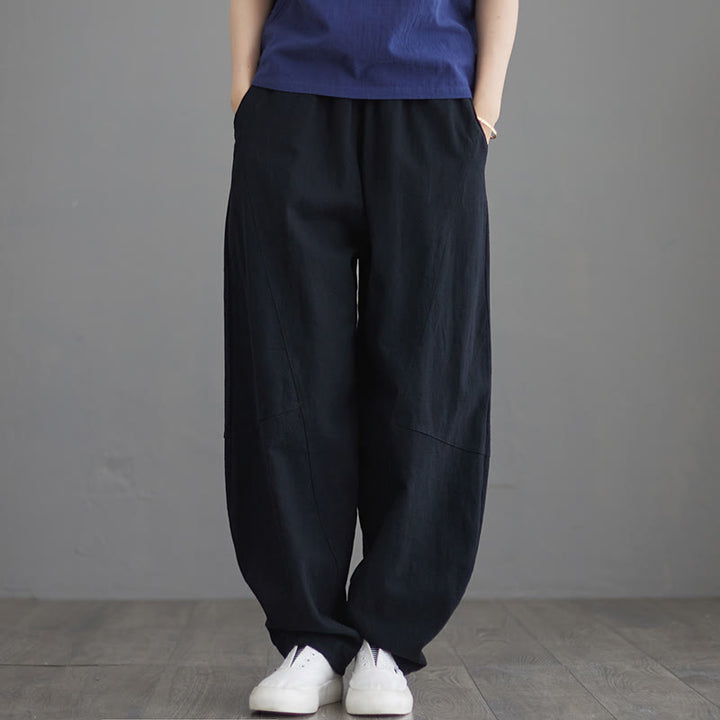 Pantaloni da donna in cotone larghi e semplici, casual, con tasche , Buddha Stones