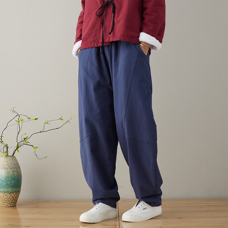 Pantaloni da donna in cotone larghi e semplici, casual, con tasche , Buddha Stones