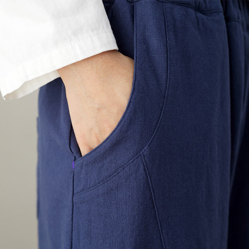 Pantaloni da donna in cotone larghi e semplici, casual, con tasche , Buddha Stones - image 4