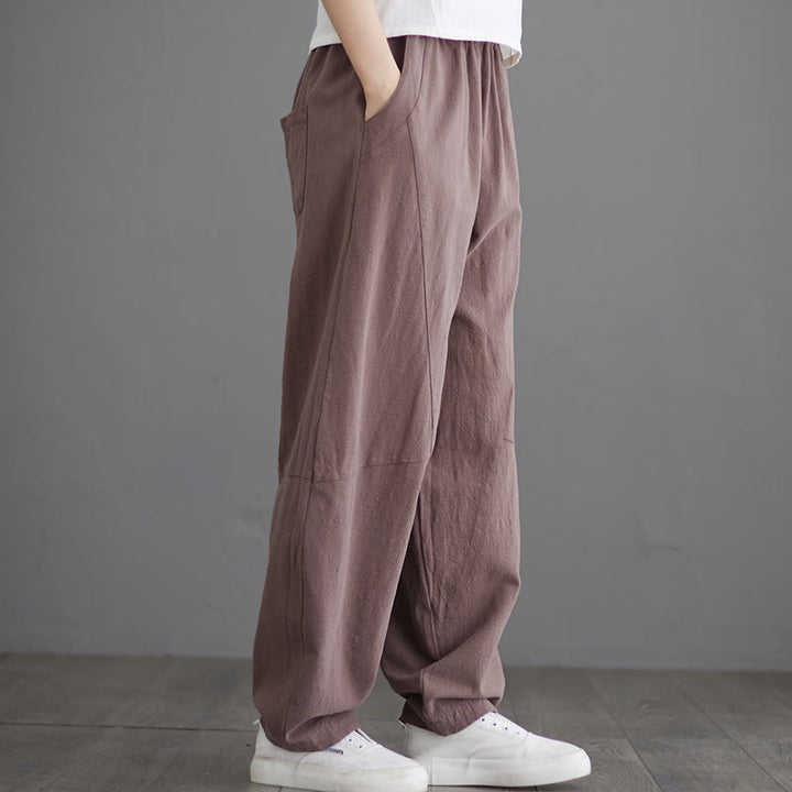 Pantaloni da donna in cotone larghi e semplici, casual, con tasche , Buddha Stones - Marrone rosato - US8-10, UK/AU12-14, EU40-42 (XL) - image 8