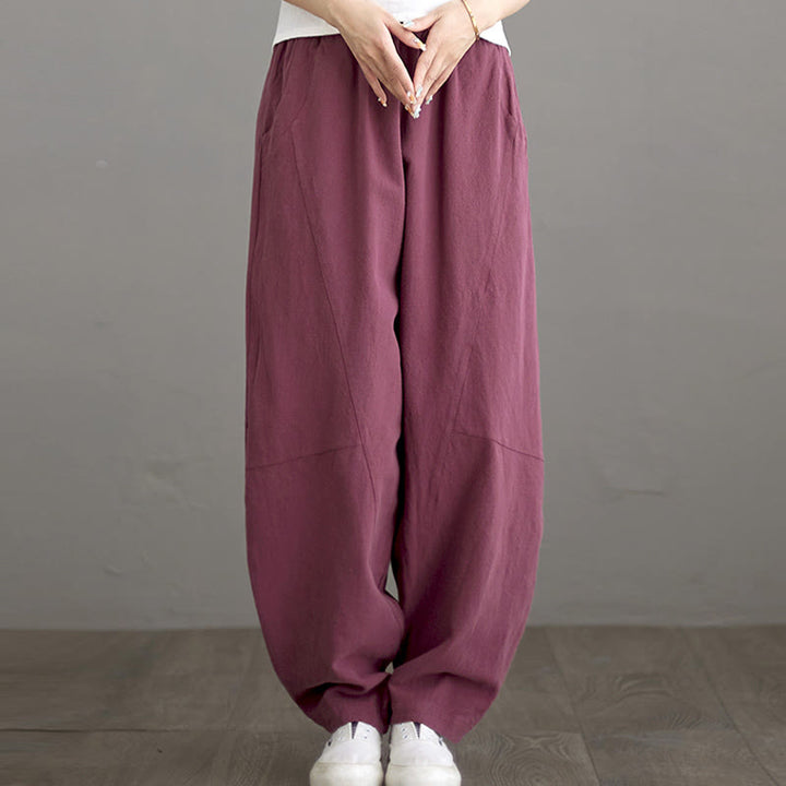 Pantaloni da donna in cotone larghi e semplici, casual, con tasche , Buddha Stones - Rosso viola medio - US8-10, UK/AU12-14, EU40-42 (XL) - image 7