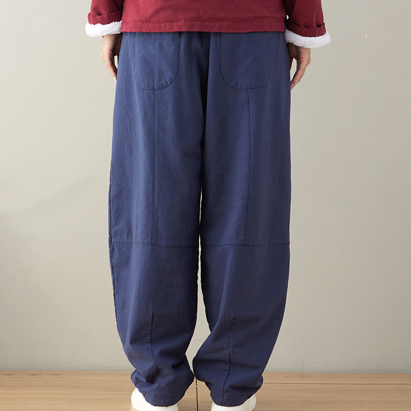 Pantaloni da donna in cotone larghi e semplici, casual, con tasche , Buddha Stones