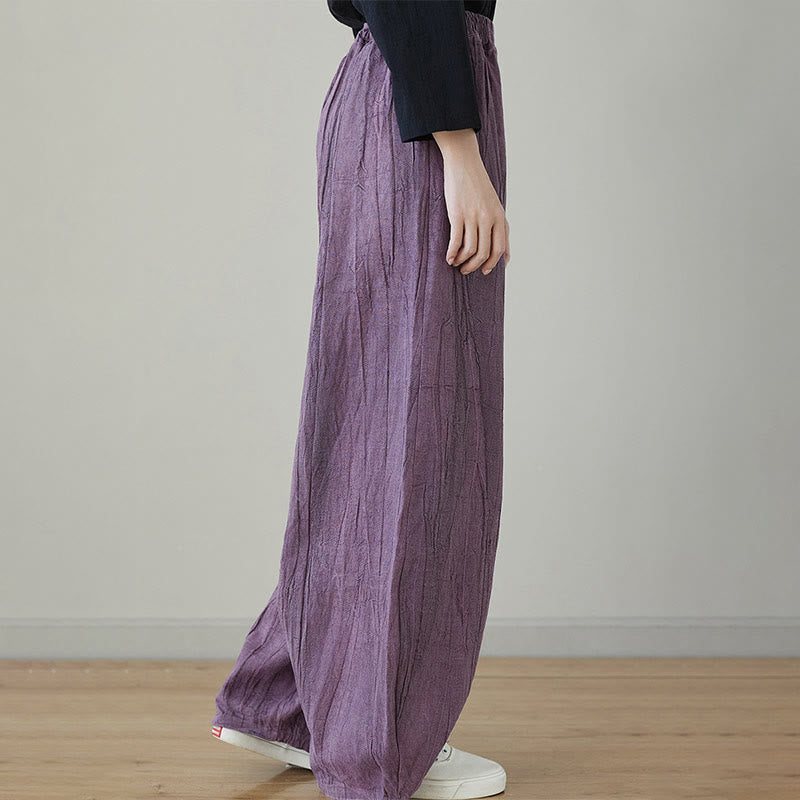 Pantaloni da donna in ramiè con tasche, casual, semplici, larghi, tie-dye, effetto consumato , Buddha Stones