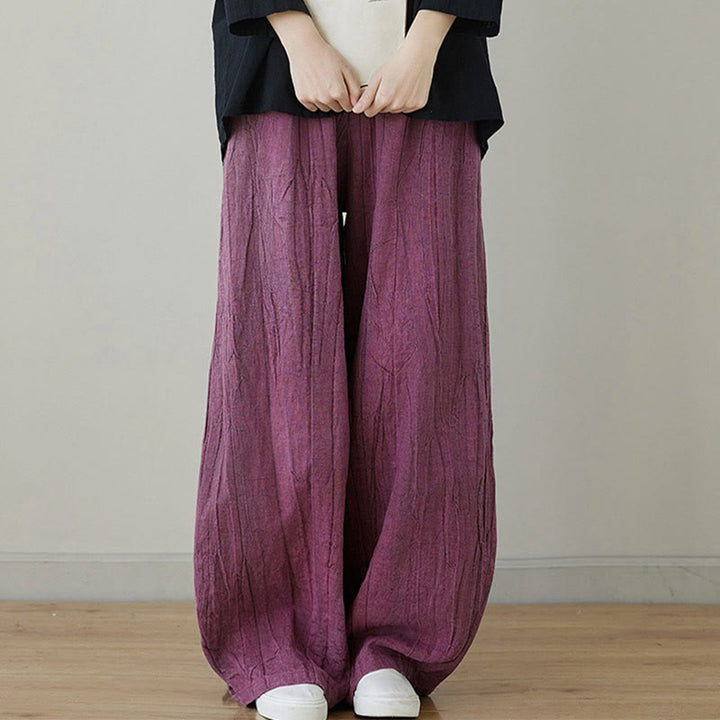 Pantaloni da donna in ramiè con tasche, casual, semplici, larghi, tie-dye, effetto consumato , Buddha Stones