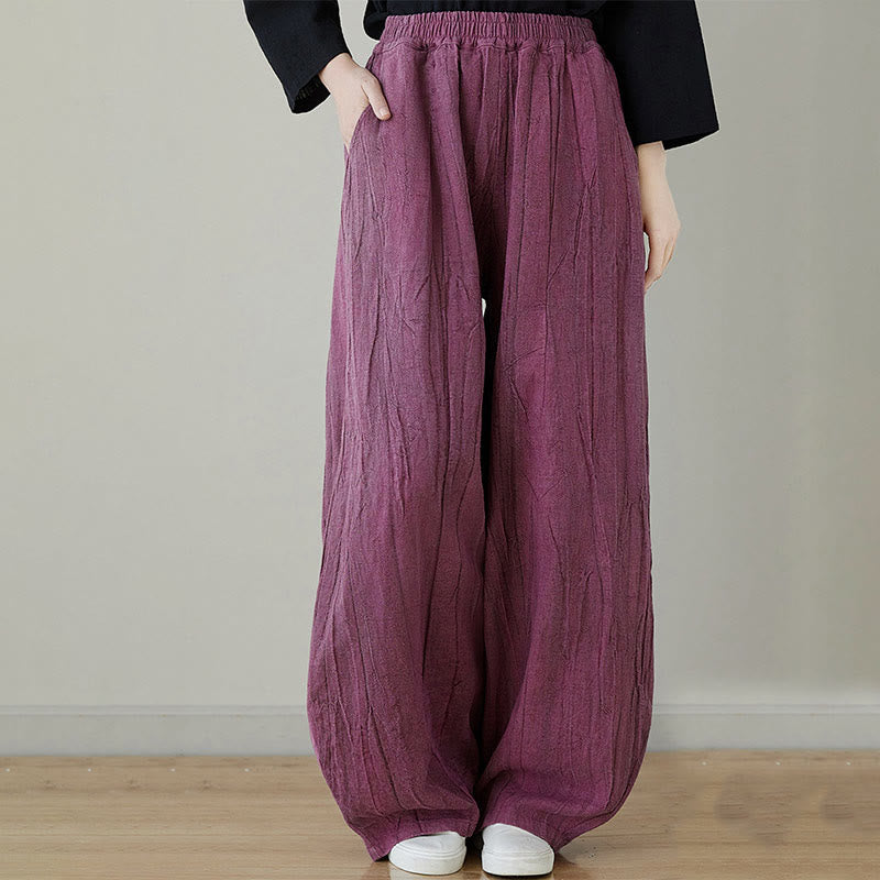 Pantaloni da donna in ramiè con tasche, casual, semplici, larghi, tie-dye, effetto consumato , Buddha Stones - Rosso viola medio - US8-10, UK/AU12-14, EU40-42 (XL) - image 0