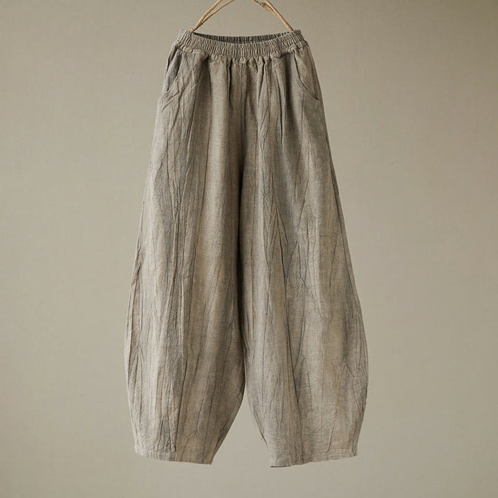 Pantaloni da donna in ramiè con tasche, casual, semplici, larghi, tie-dye, effetto consumato , Buddha Stones