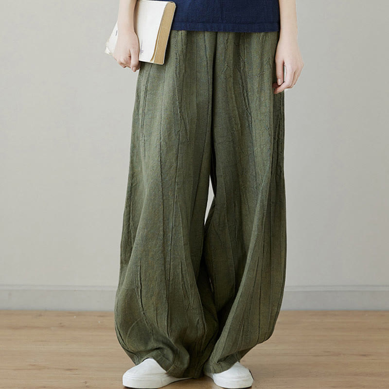 Pantaloni da donna in ramiè con tasche, casual, semplici, larghi, tie-dye, effetto consumato , Buddha Stones