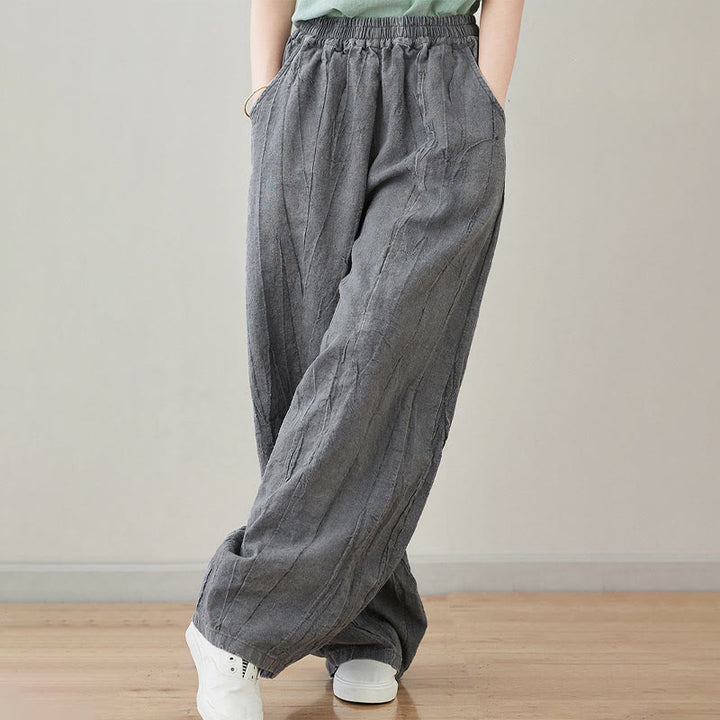 Pantaloni da donna in ramiè con tasche, casual, semplici, larghi, tie-dye, effetto consumato , Buddha Stones