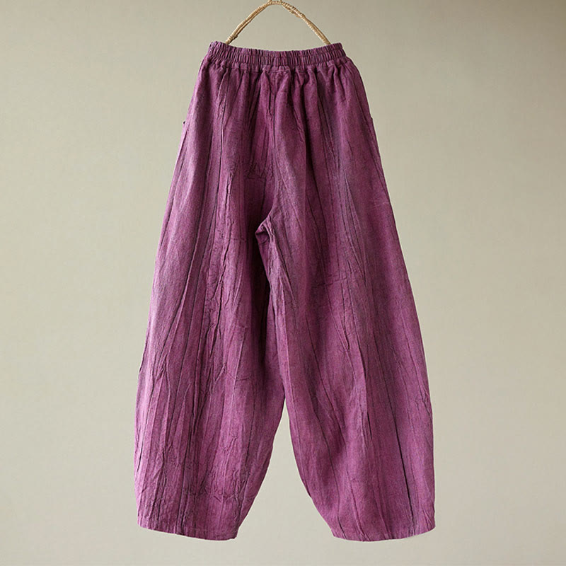 Pantaloni da donna in ramiè con tasche, casual, semplici, larghi, tie-dye, effetto consumato , Buddha Stones - image 3