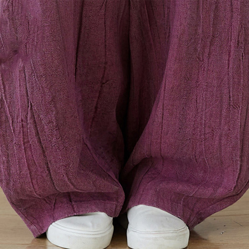 Pantaloni da donna in ramiè con tasche, casual, semplici, larghi, tie-dye, effetto consumato , Buddha Stones