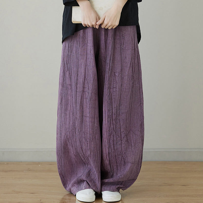 Pantaloni da donna in ramiè con tasche, casual, semplici, larghi, tie-dye, effetto consumato , Buddha Stones