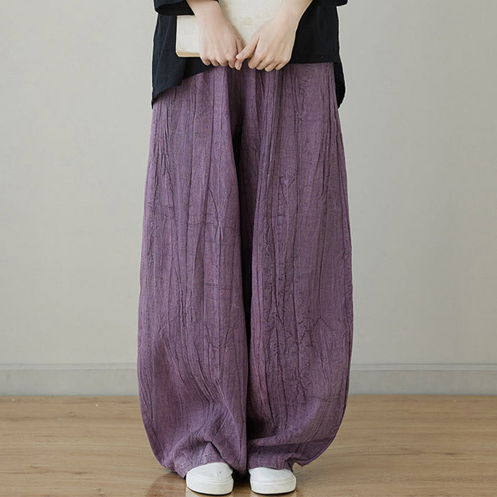 Pantaloni da donna in ramiè con tasche, casual, semplici, larghi, tie-dye, effetto consumato , Buddha Stones