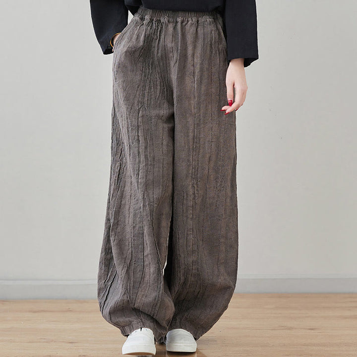 Pantaloni da donna in ramiè con tasche, casual, semplici, larghi, tie-dye, effetto consumato , Buddha Stones