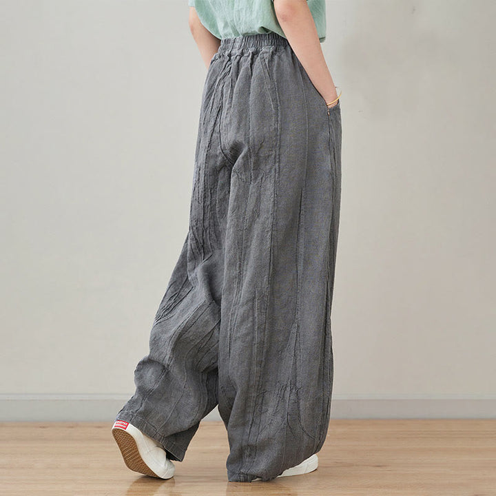 Pantaloni da donna in ramiè con tasche, casual, semplici, larghi, tie-dye, effetto consumato , Buddha Stones