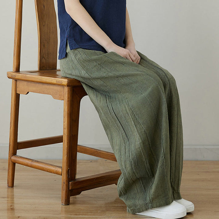 Pantaloni da donna in ramiè con tasche, casual, semplici, larghi, tie-dye, effetto consumato , Buddha Stones