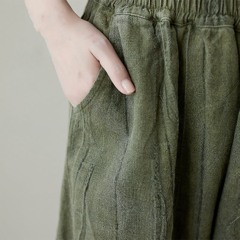 Pantaloni da donna in ramiè con tasche, casual, semplici, larghi, tie-dye, effetto consumato , Buddha Stones